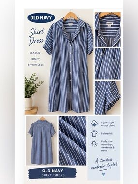 Blue & White Striped Women’s Short-Sleeve Shirt Dress